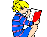 Coloring page Little girl reading painted bycilla