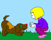 Coloring page Little girl and dog playing painted byBaylee
