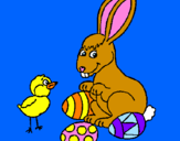 Coloring page Chick, bunny and little eggs painted byGirlsRule