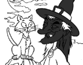 Coloring page Witch and cat painted by f45