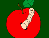 Coloring page Apple with worm painted bymarisol salazar
