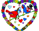 Coloring page Heart with birds painted byMarga