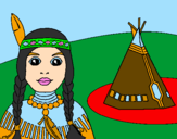 Coloring page Indian and teepee painted byangela