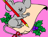 Coloring page Mouse with pencil and paper painted bylana