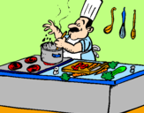 Coloring page Cook in the kitchen painted bybrit