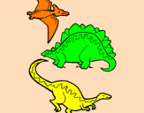 Coloring page Three types of dinosaurs painted byJOSE