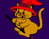 Coloring page Kitten on flying broomstick painted by.m,,,,,,,,,,,ssdfr4567,,,