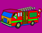 Coloring page Firefighters in the fire engine painted byadrian dartayet