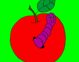 Coloring page Apple with worm painted byemily