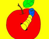Coloring page Apple with worm painted byHallee