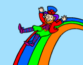 Coloring page Leprechaun on a rainbow painted byines