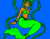 Coloring page Mermaid with pearls painted bygreen & mermaid