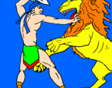 Coloring page Gladiator versus a lion painted byarthur andré