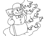 Coloring page Snowman and Christmas tree painted byyuan