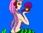 Coloring page Mermaid and pearl painted byskye