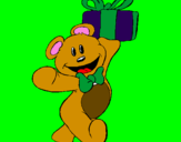 Coloring page Teddy bear with present painted bymelody