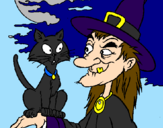 Coloring page Witch and cat painted bydany12