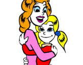 Coloring page Mother and daughter embraced painted bylana