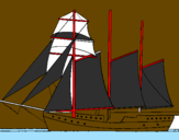 Coloring page Sailing boat with three masts painted bybrad