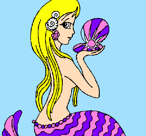 Coloring page Mermaid and pearl painted bykoala