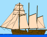 Coloring page Sailing boat with three masts painted byRickeycia