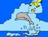 Coloring page Dolphin and seagull painted bymichele