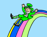 Coloring page Leprechaun on a rainbow painted byalina