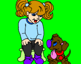 Coloring page Little girl with her puppy painted bychristy