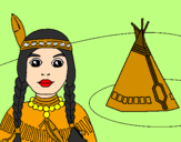 Coloring page Indian and teepee painted byMarga