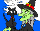 Coloring page Witch and cat painted byDennisse