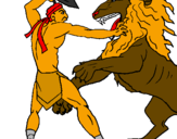 Coloring page Gladiator versus a lion painted byanonymous