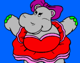 Coloring page Hippopotamus with bow painted bykoty