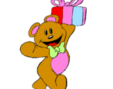 Coloring page Teddy bear with present painted bysian