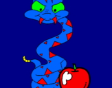 Coloring page Snake and apple painted bys