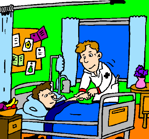 Coloring page Little boy in hospital painted byines