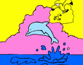 Coloring page Dolphin and seagull painted byalexis hohimer