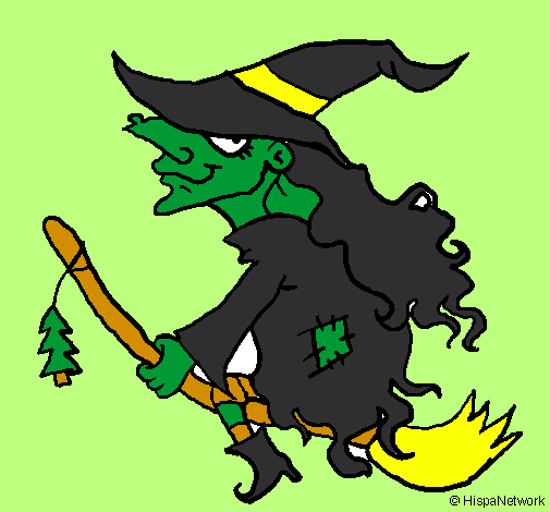Coloring page Witch on flying broomstick painted byvictor