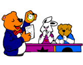 Coloring page Bear teacher and his students painted byRACHELL A.