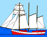 Coloring page Sailing boat with three masts painted byOliverA
