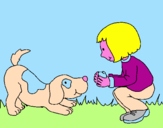 Coloring page Little girl and dog playing painted byhanaeel