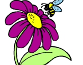 Coloring page Daisy with bee painted byelian