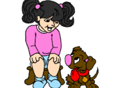 Coloring page Little girl with her puppy painted bypaola