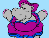 Coloring page Hippopotamus with bow painted byariana ochoa