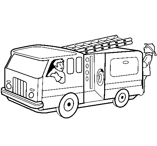 Coloring page Firefighters in the fire engine painted bycamion pompieri