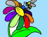 Coloring page Daisy with bee painted byasde