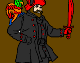 Coloring page Pirate with parrot painted bybrad