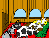 Coloring page Cows in the stable painted byGreat