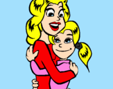 Coloring page Mother and daughter embraced painted bytiffany