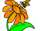 Coloring page Daisy with bee painted byangela