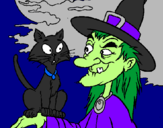 Coloring page Witch and cat painted byRosalea